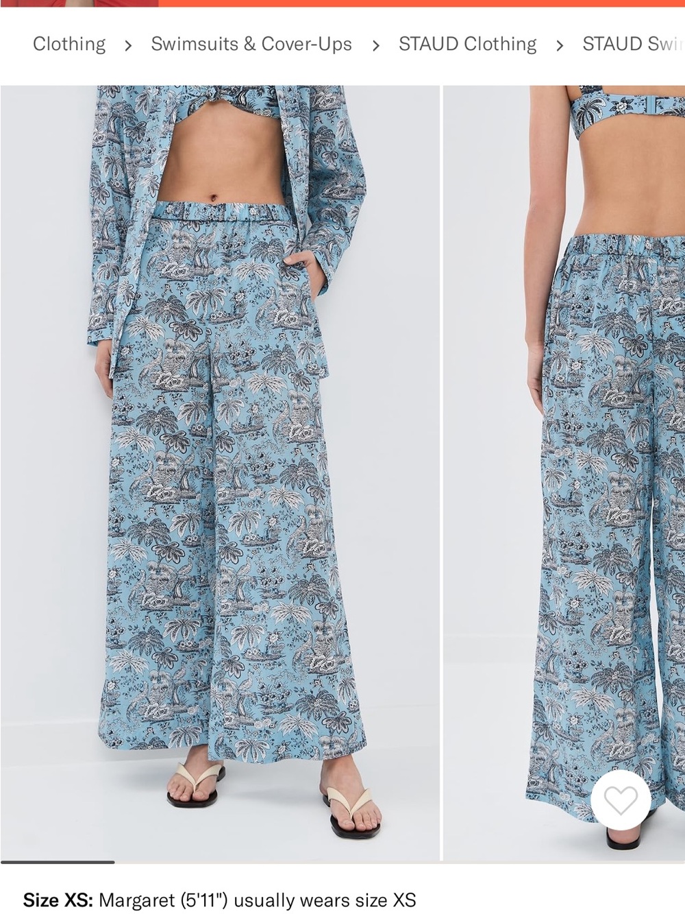 STAUD Light Blue Tropical Print Wide-Leg Pants